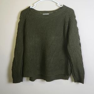 Lucky Brand Olive Green Chunky Knit Cold Shoulder Sweater